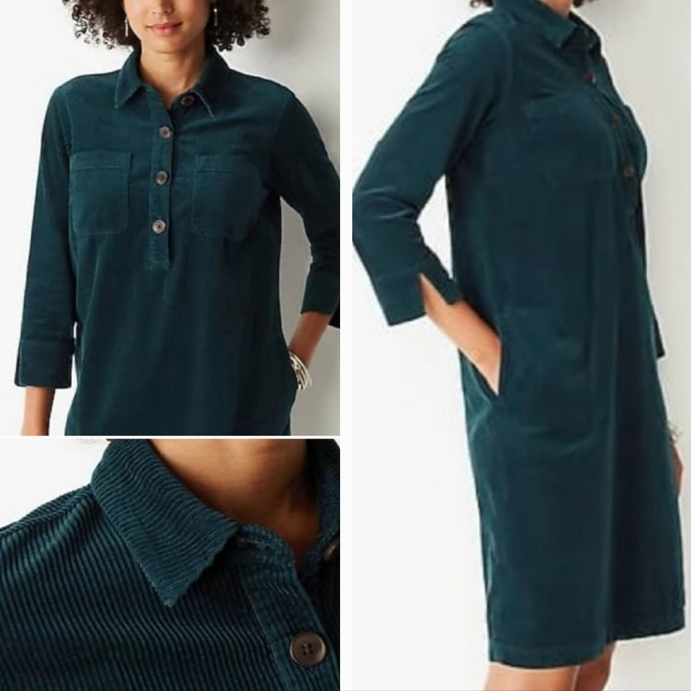 J. Jill Teal Corduroy Long Sleeve Shirt Dress